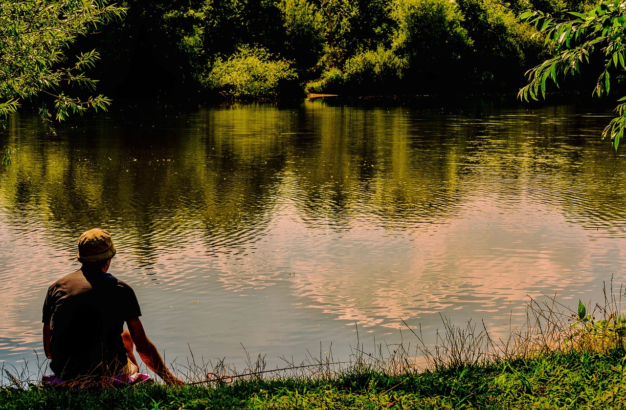 Image - man lake fishing nature leisure