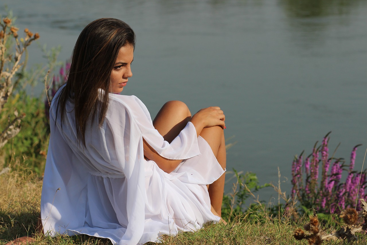 Image - girl lake dress white sensual