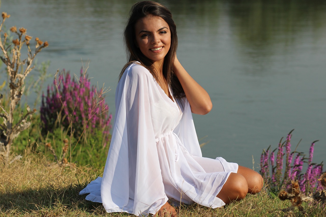 Image - girl lake dress white sensual