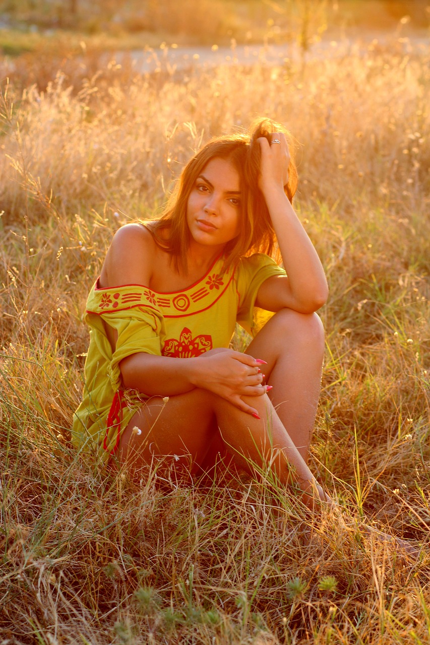 Image - girl grass sunset light nature