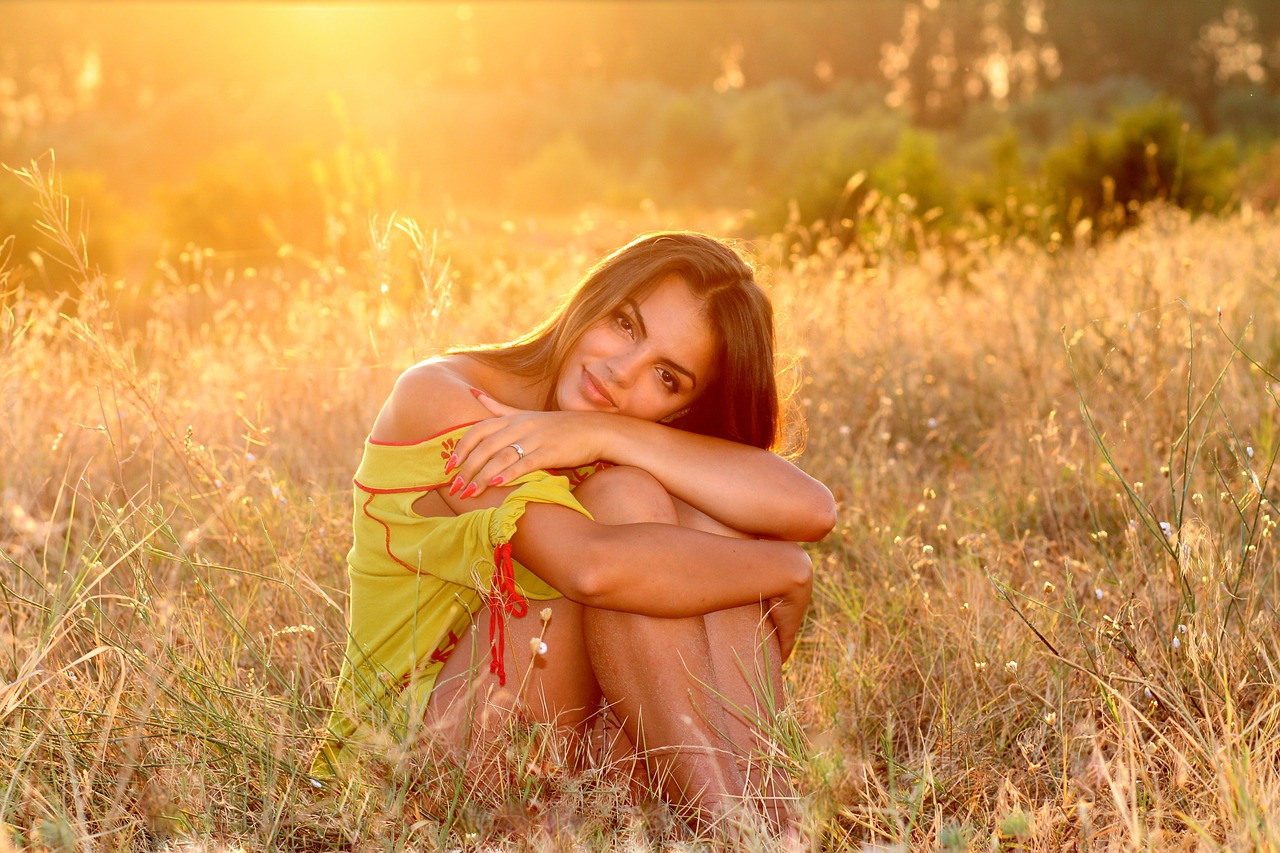 Image - girl grass sunset light nature