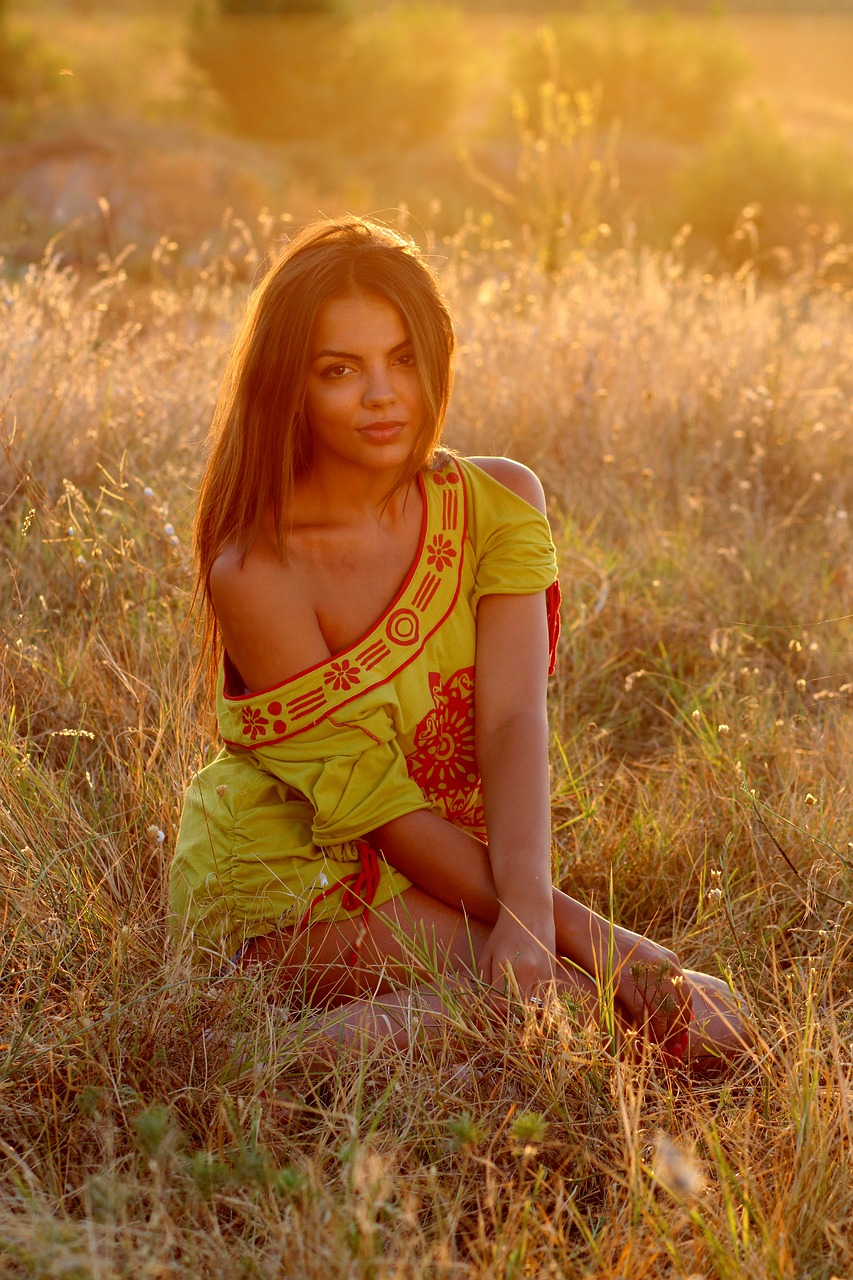 Image - girl grass sunset light nature