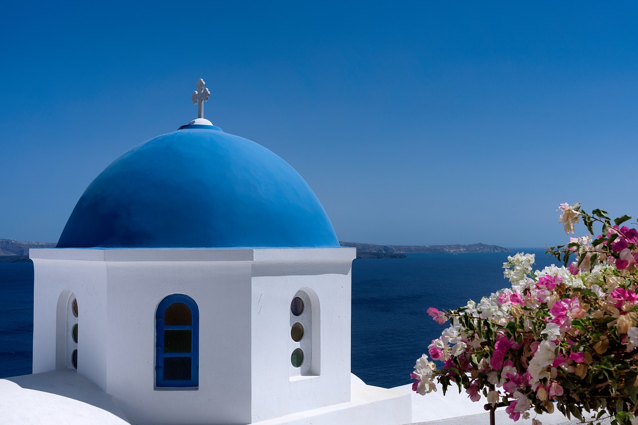 Image - santorini blue dome island greece