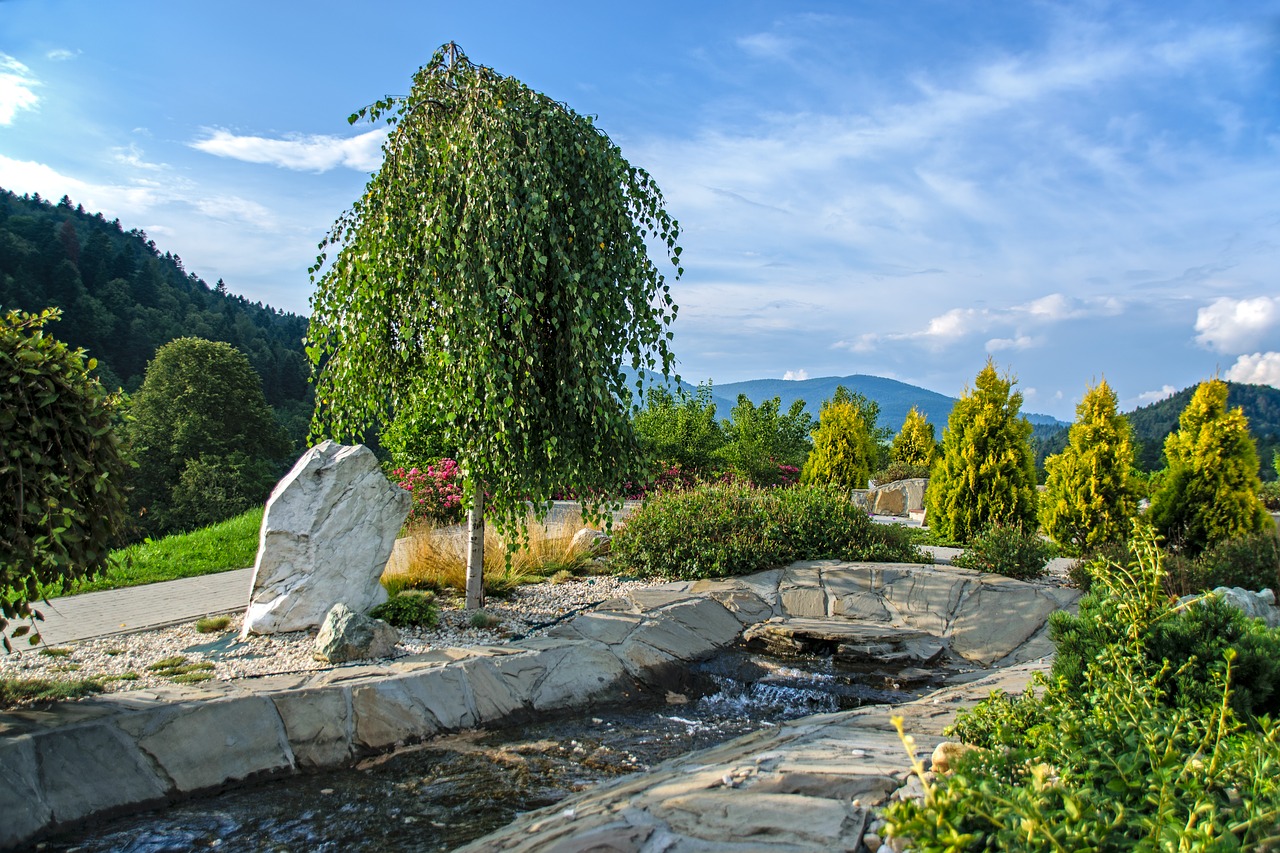 Image - garden brook fountain sunset