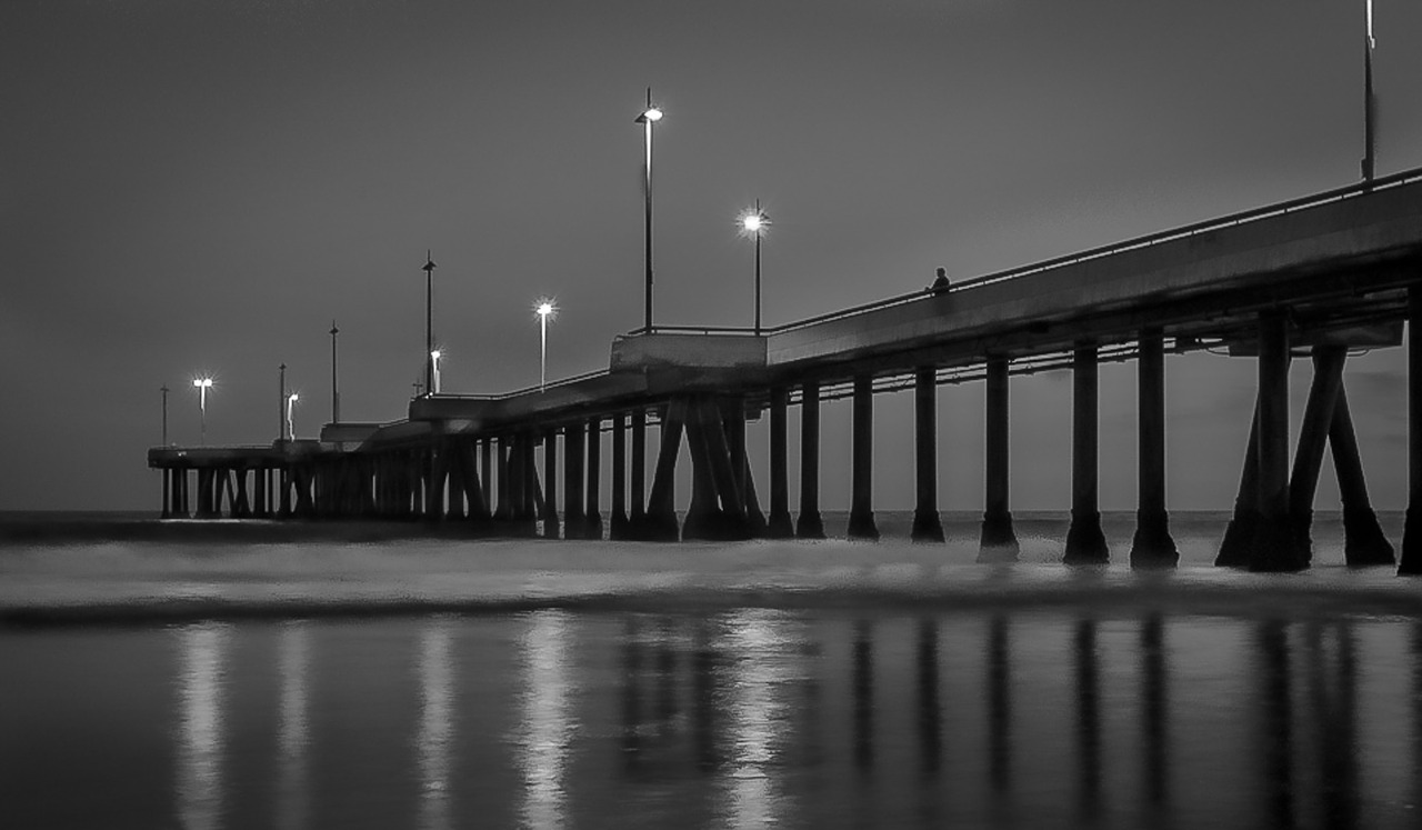 Image - beach night ocean lights calm