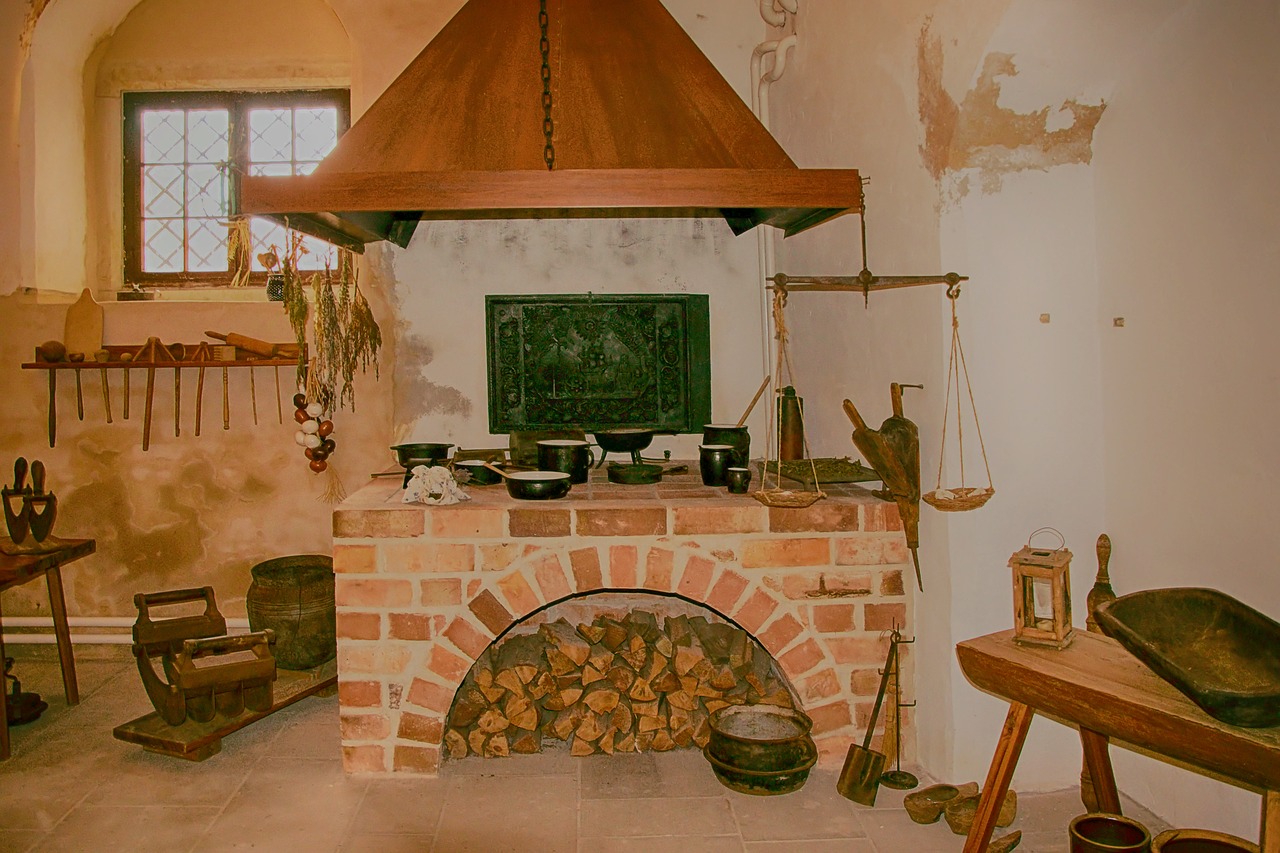 Image - kitchen historically fireplace wood