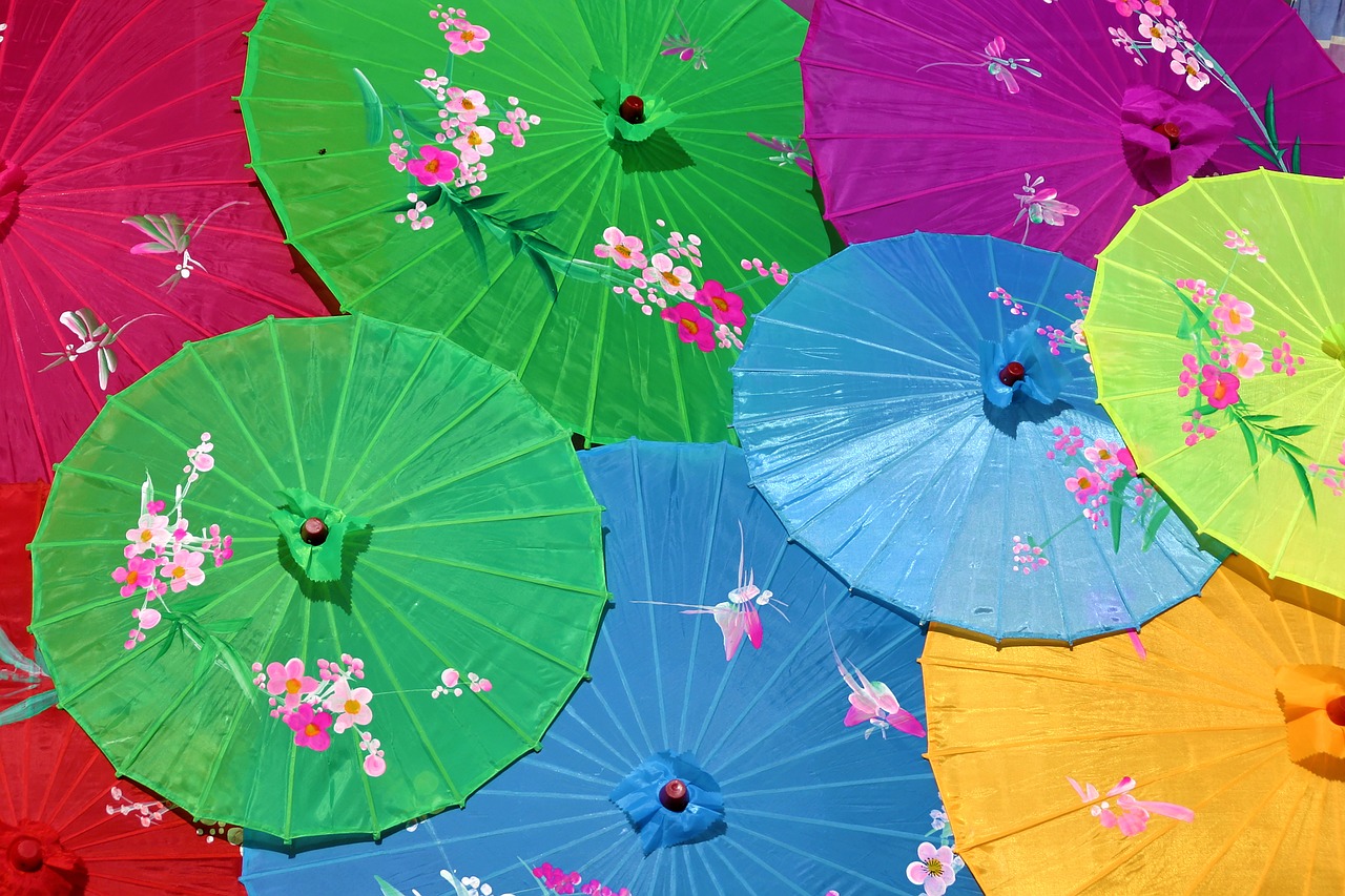 Image - chinese umbrellas screens colorful