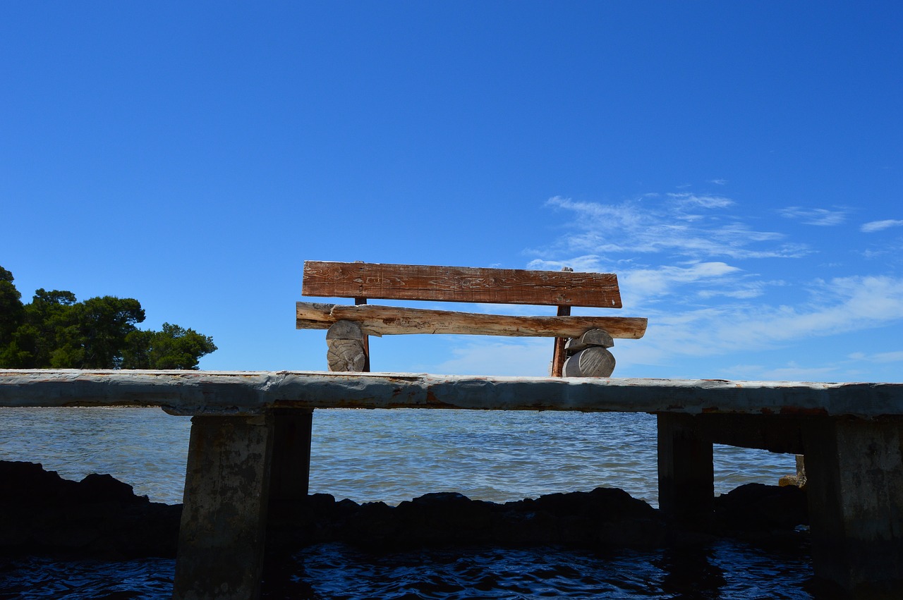 Image - bench pier sea sky blue summer