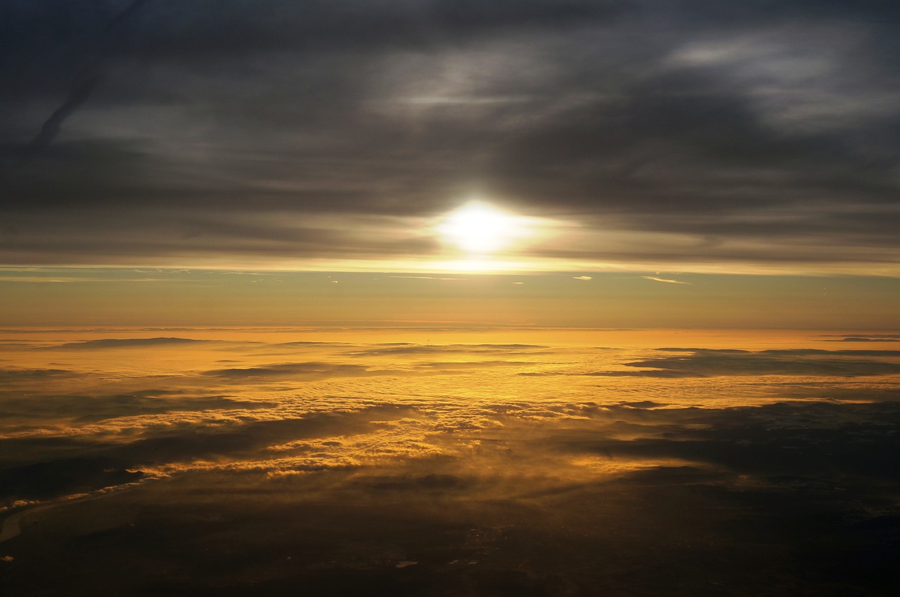 Image - sky clouds sun from above horizon