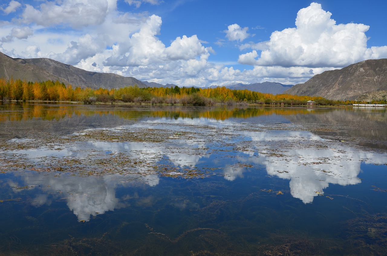 Image - pond tibet blue sky cloud