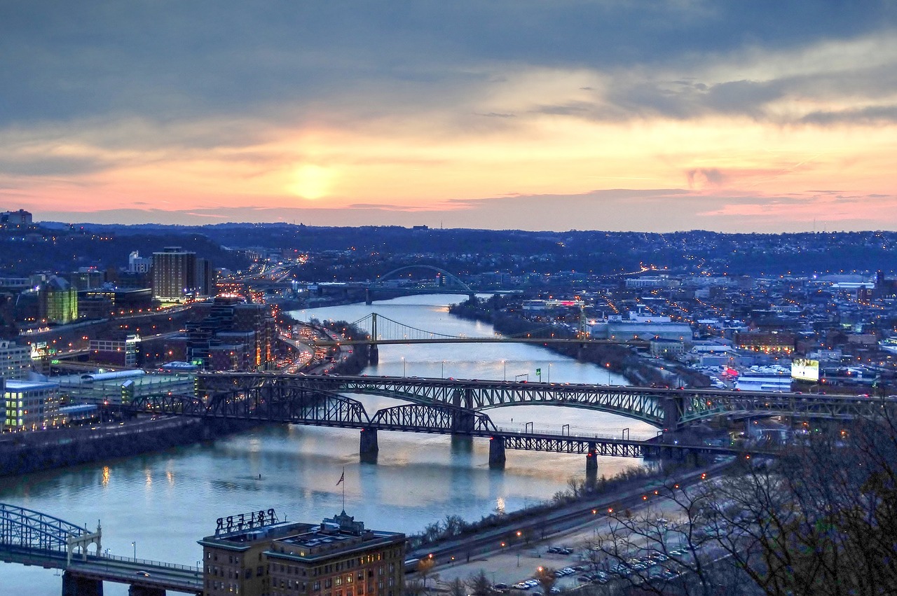 Image - aerial view river cityscape sunrise