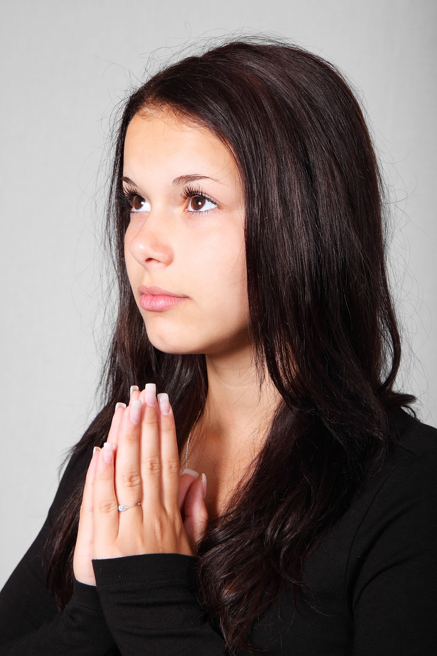 Image - girl praying hands pray eye eyes