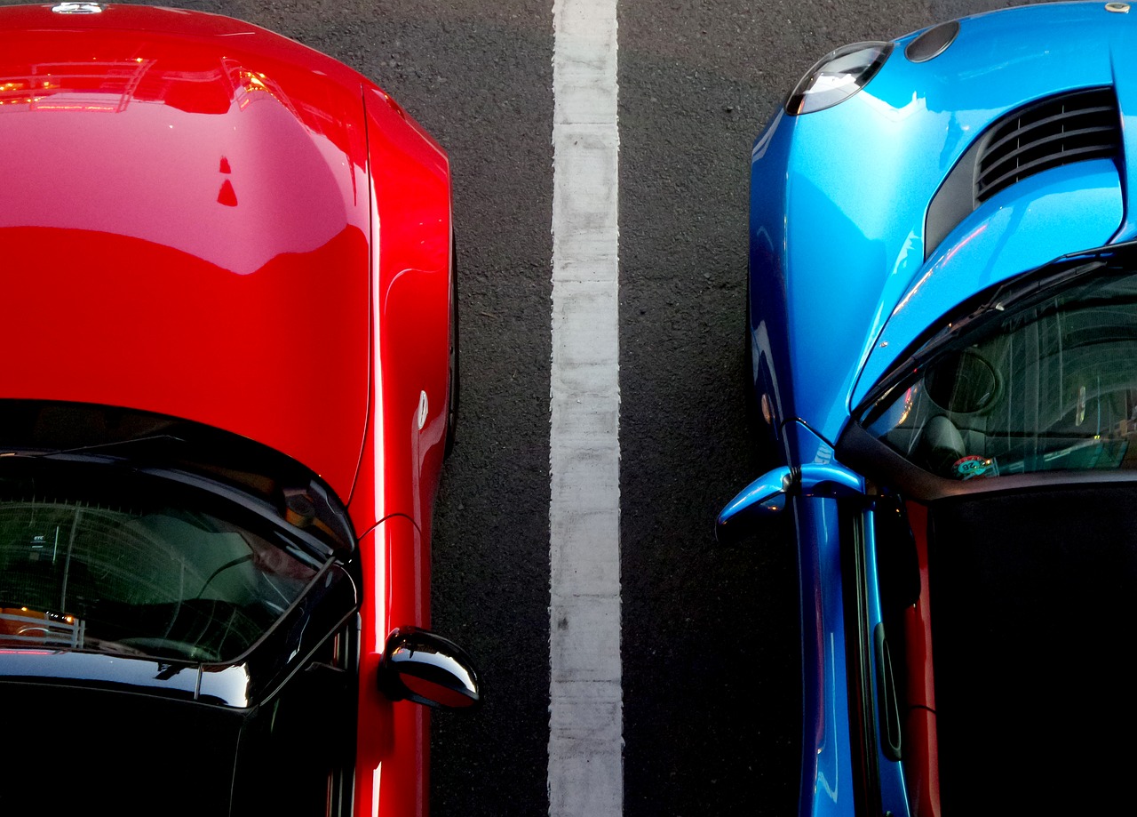 Image - cars blue red parking parked dual