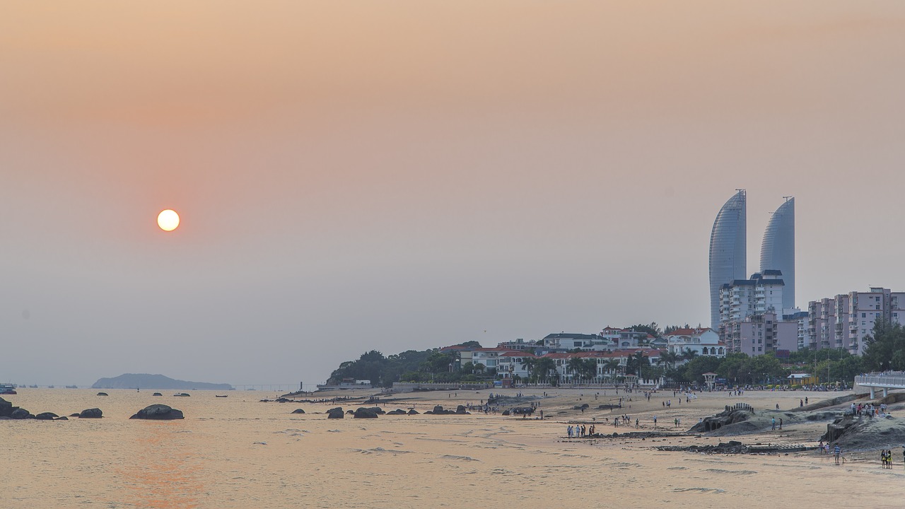 Image - sunset china beach sand sea bay