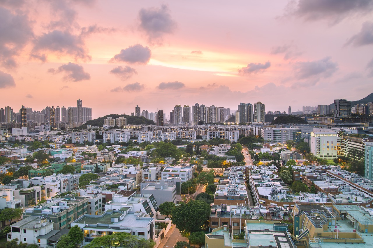 Image - sunset sun sky urban city purple