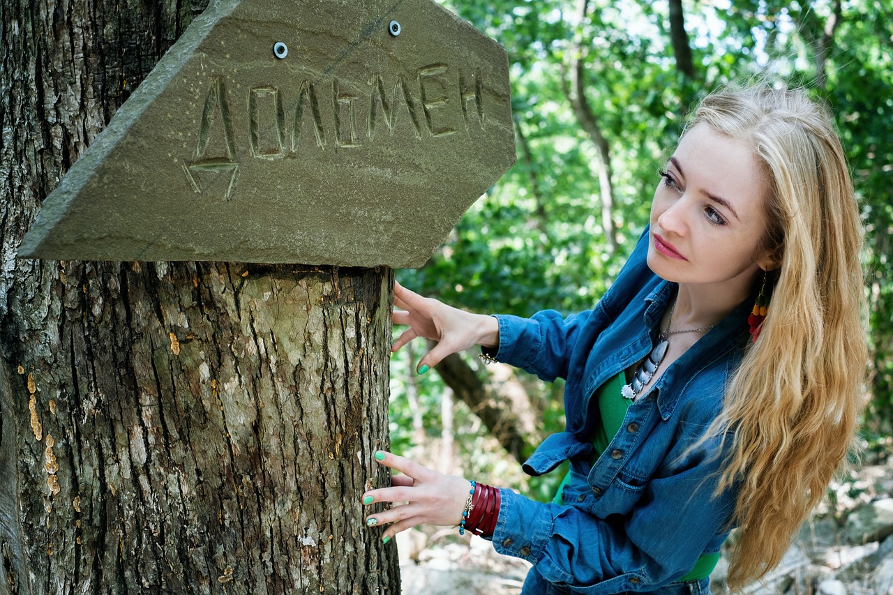 Image - girl summer forest dolmen park