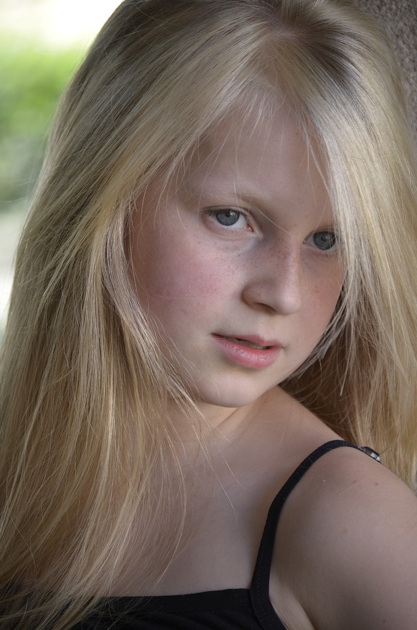 Image - girl freckles close eyes long hair