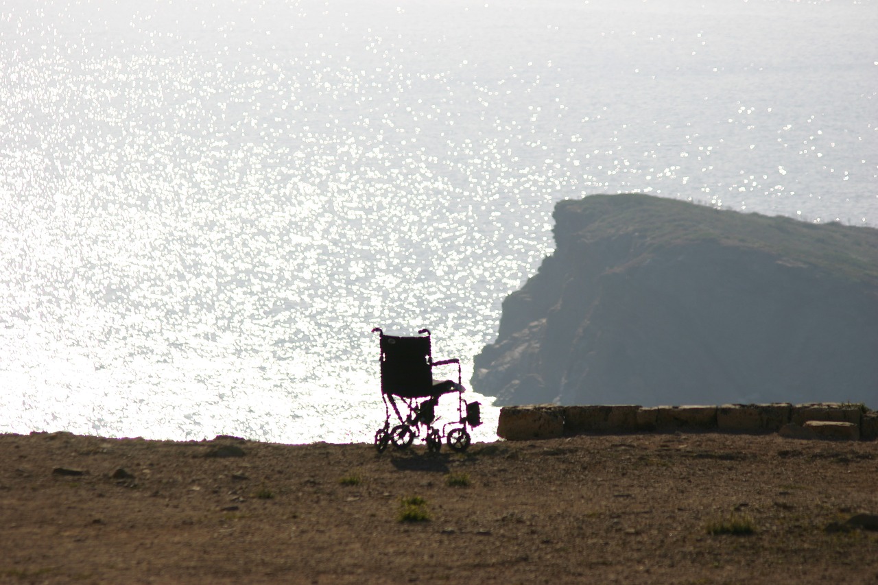 Image - wheelchair sun sea coast edge