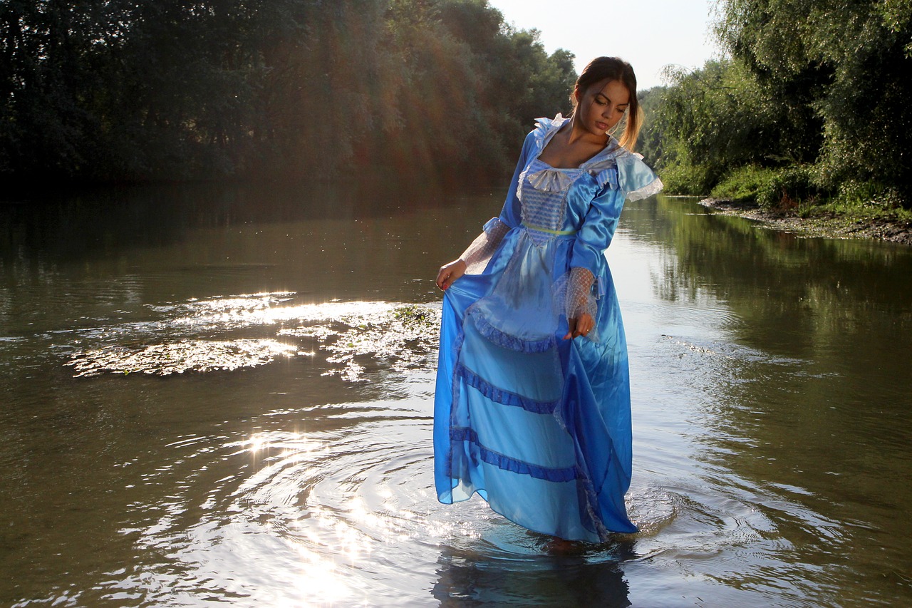 Image - girl princess lake water dress