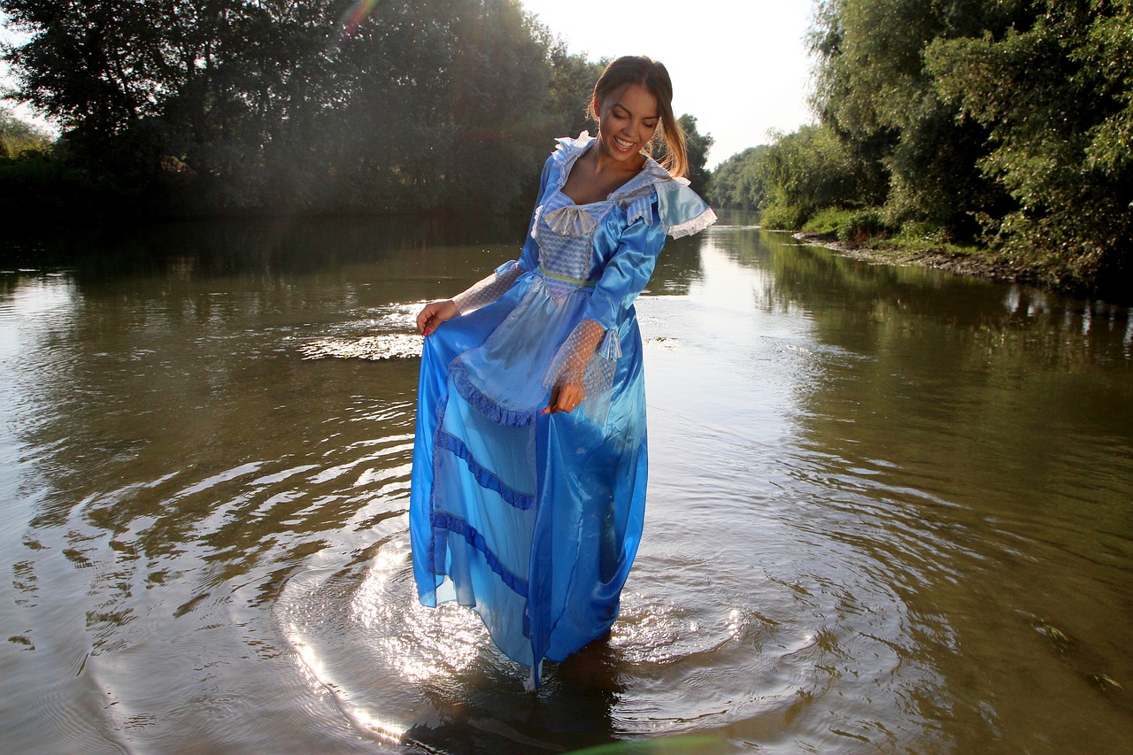 Image - girl princess lake water dress