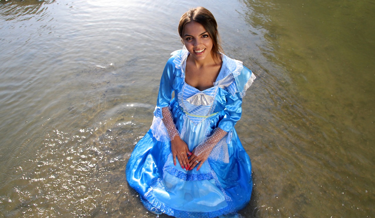 Image - girl princess lake water dress