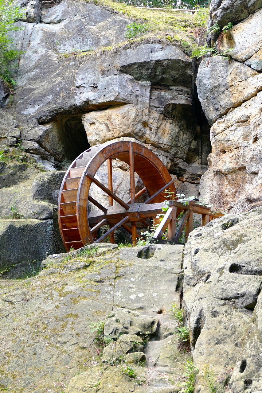 Image - nature landscape wooden wheels mill