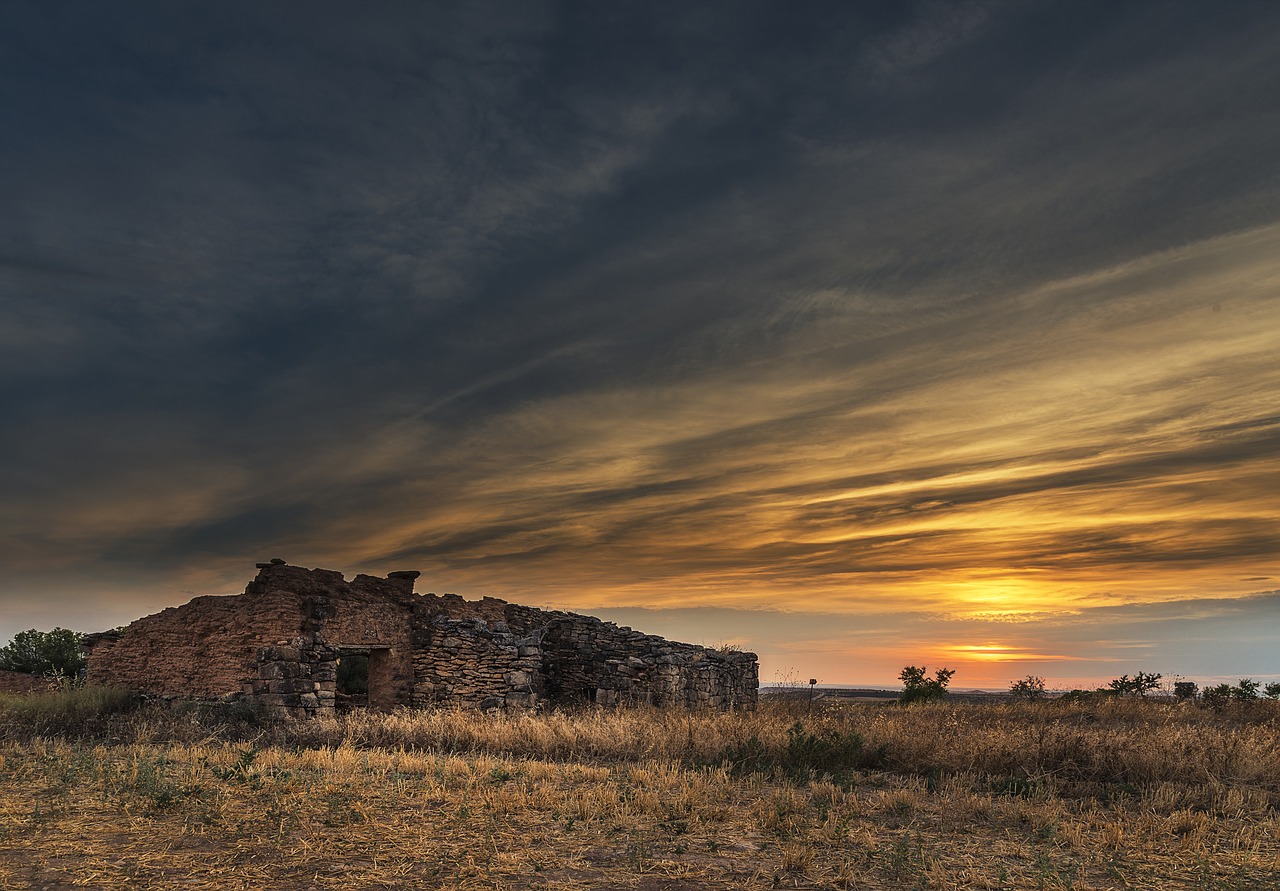 Image - sunset field cabin color blue red