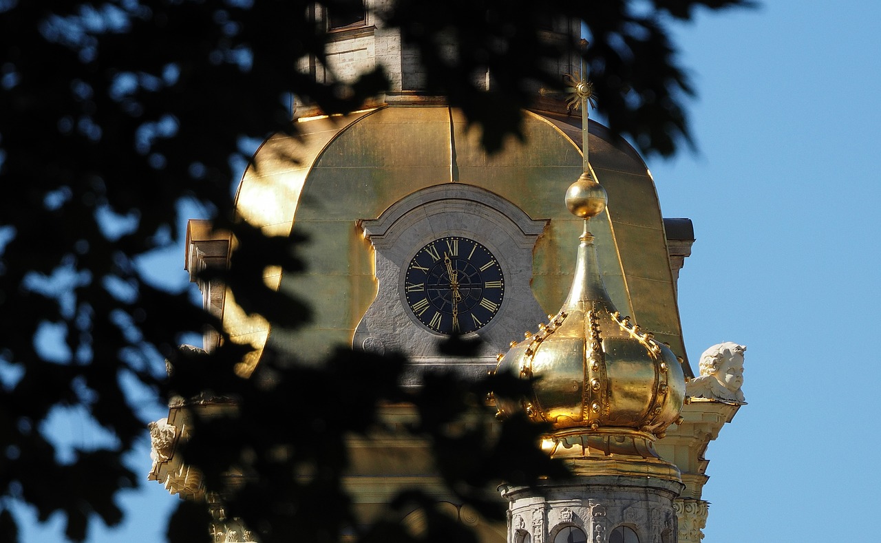 Image - tower clock tree sky leafs church