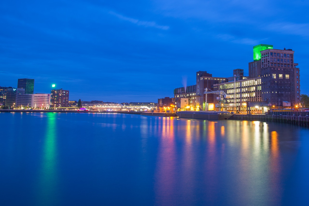 Image - rotterdam reflection harbor night