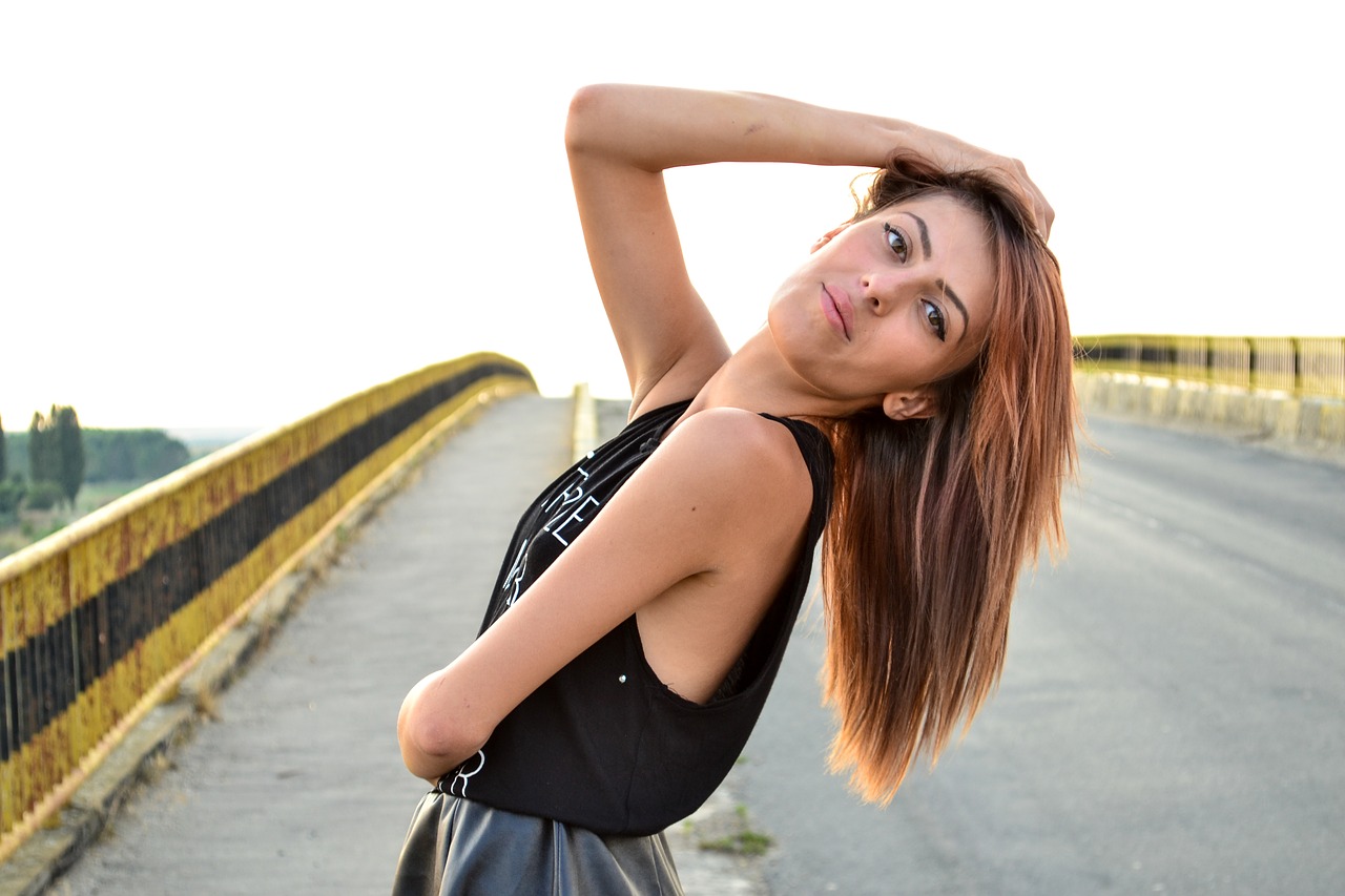 Image - girl skirt hat bridge