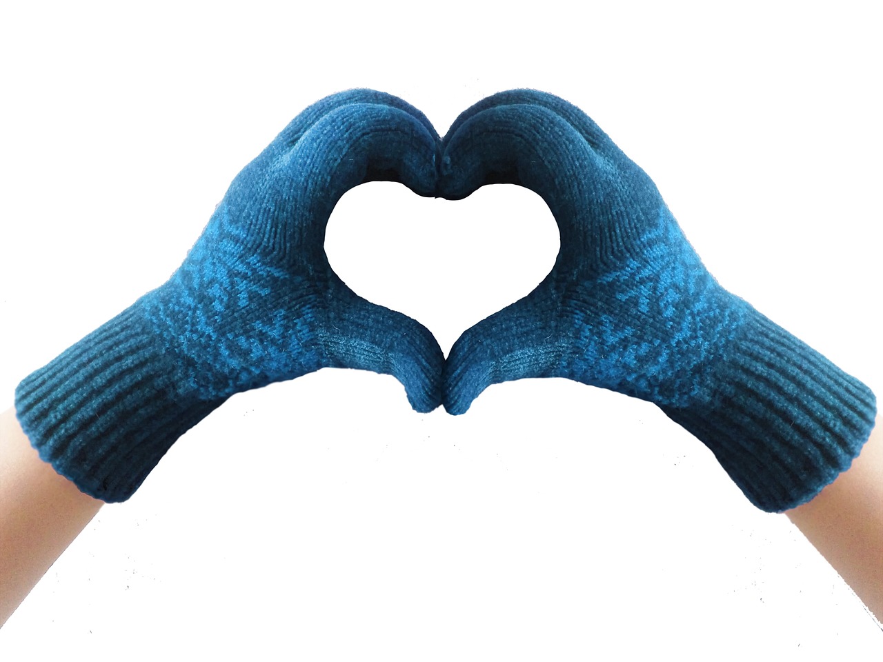 Image - gloves heart blue winter knit