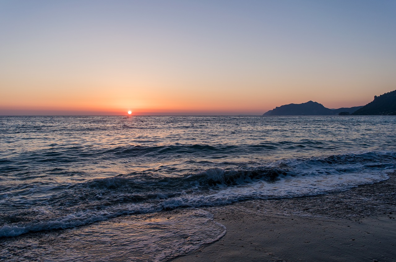 Image - sunset beach water sea afterglow