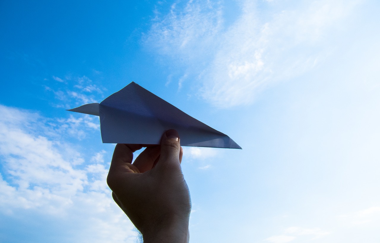 Image - paper plane the hand sky throw