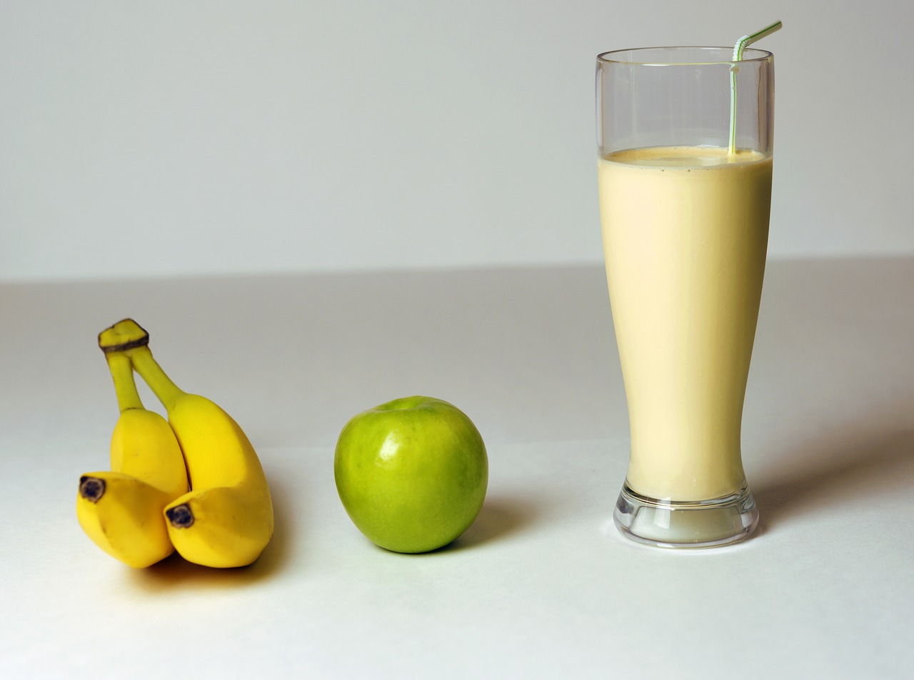 Image - banana apple smoothie drink fruit