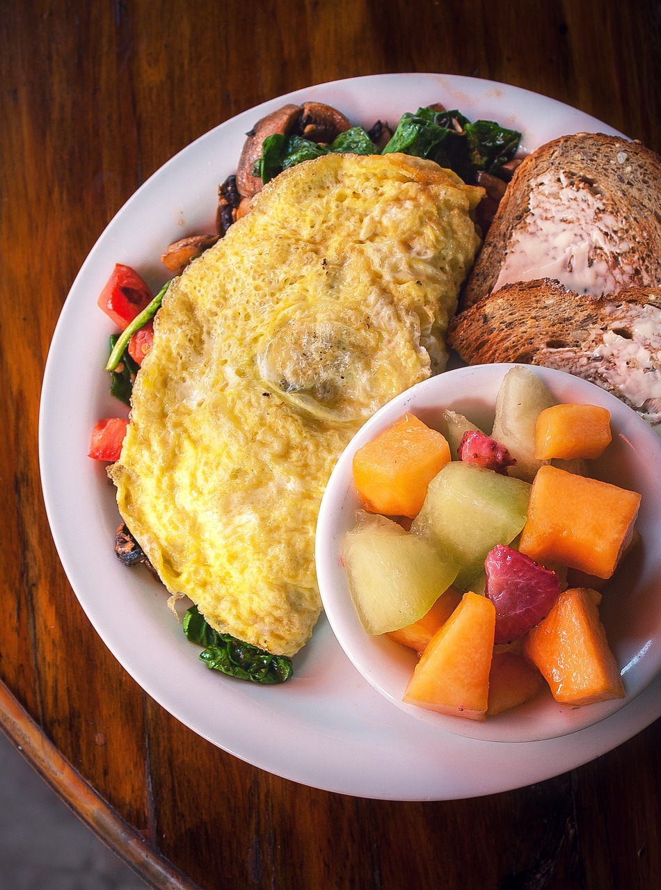 Image - breakfast eggs fruit table food