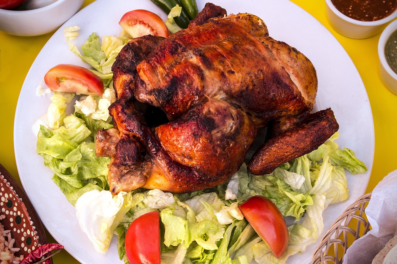 Image - chicken roasting food salad dish