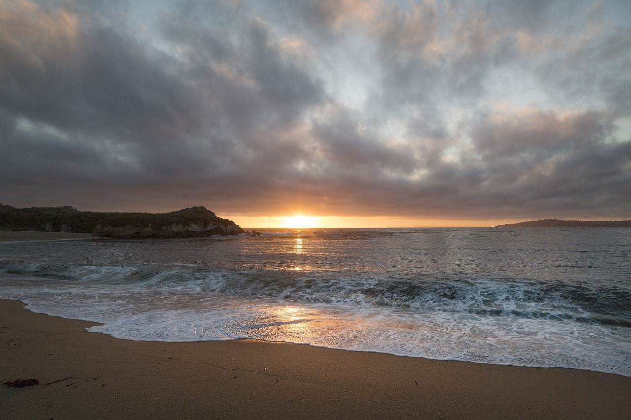 Image - sunset coastline beach sand waves