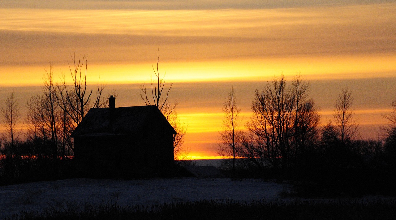 Image - sunset farm evening farm house