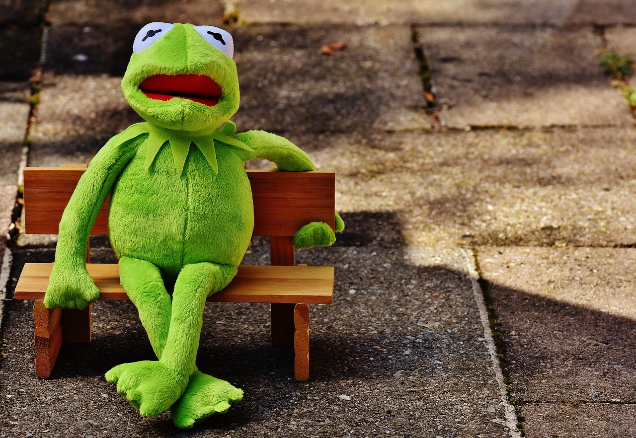 Image - kermit frog bank rest sit figure