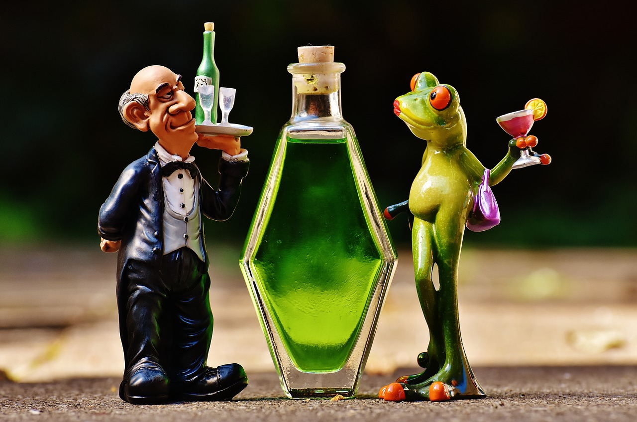 Image - waiter frog chick beverages bottle