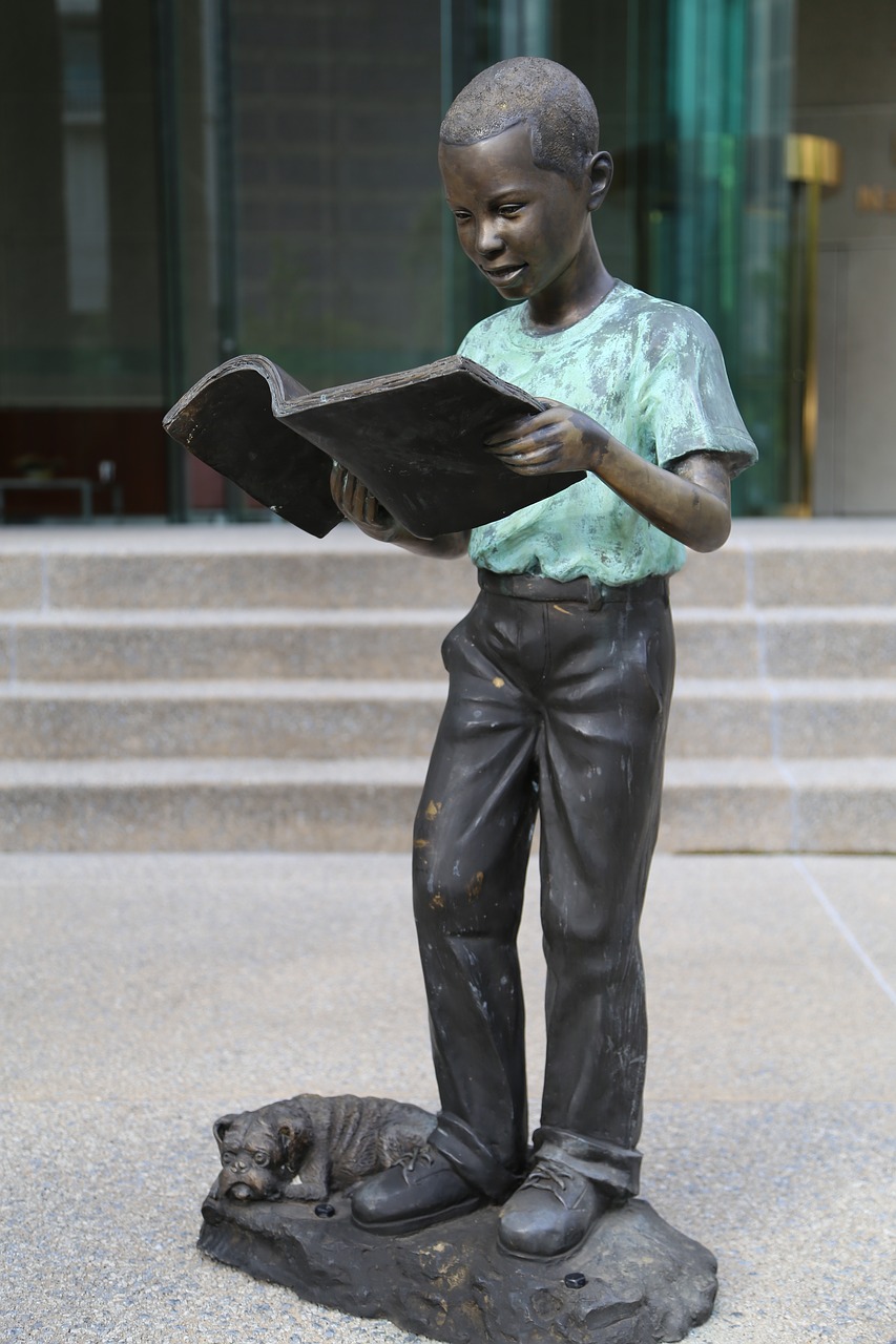 Image - statue boy book reading sculpture