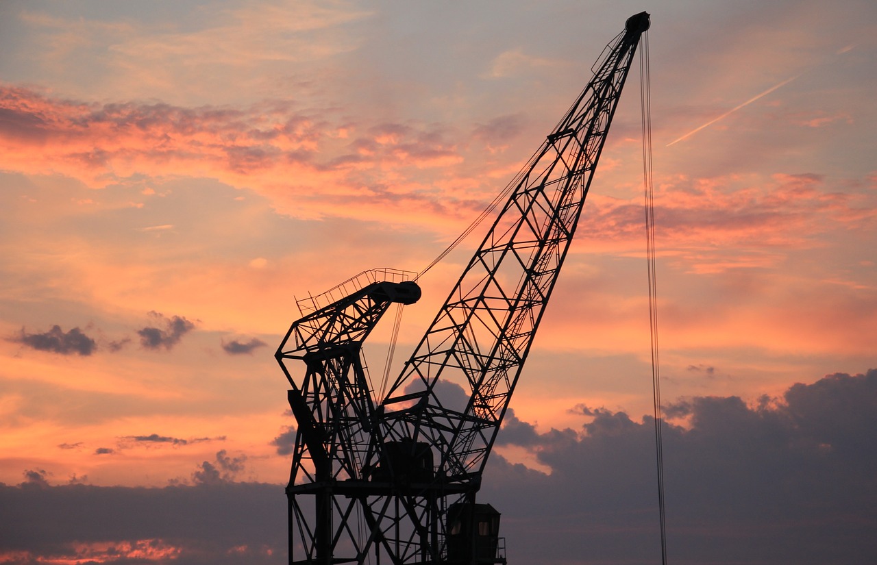 Image - harbour crane sunset sky clouds