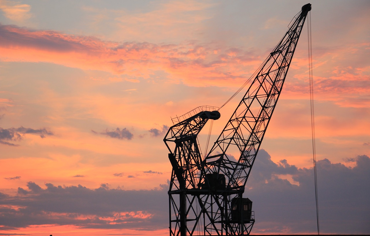 Image - harbour crane sunset sky clouds