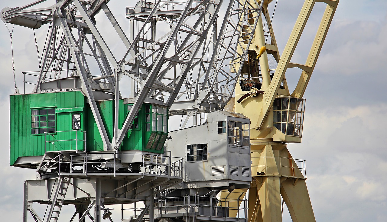 Image - harbour cranes sky clouds industry