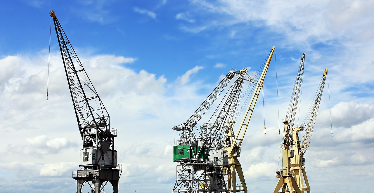 Image - harbour cranes sky clouds blue sky