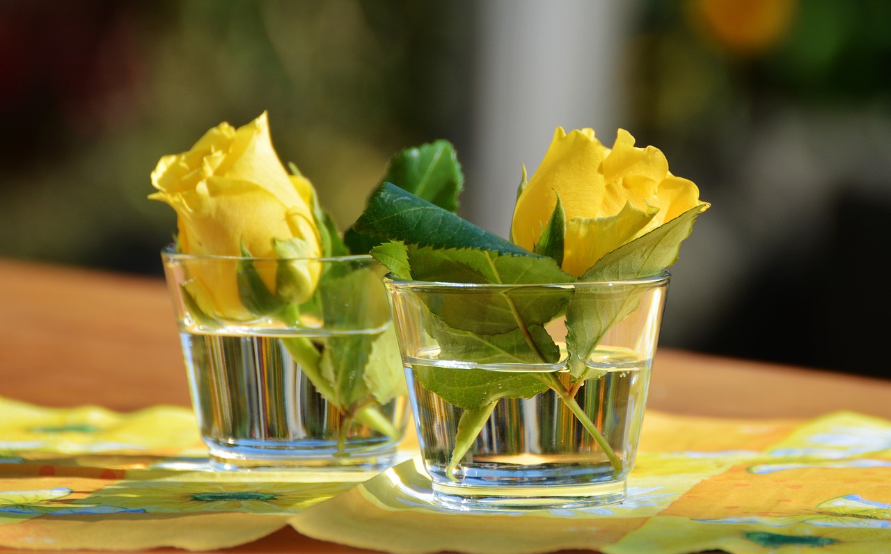 Image - glass vase yellow roses decoration