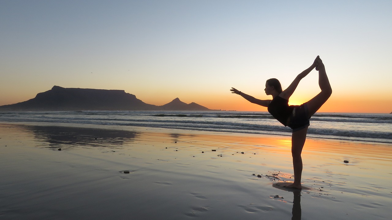 Image - yoga girl beach sunset summer