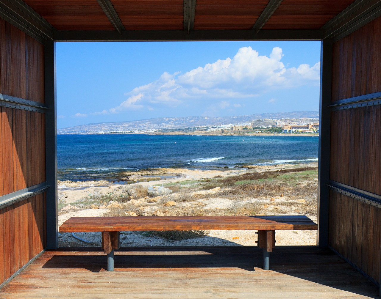Image - beach bench blue border frame