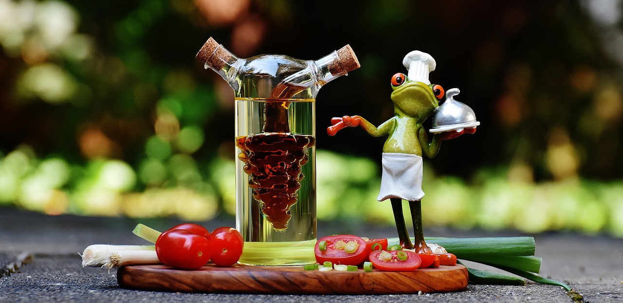 Image - frog cooking vinegar oil tomatoes