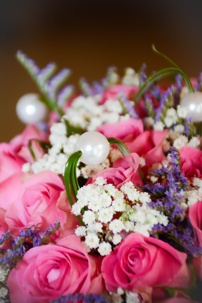 Image - wedding bouquet pink pearl flower